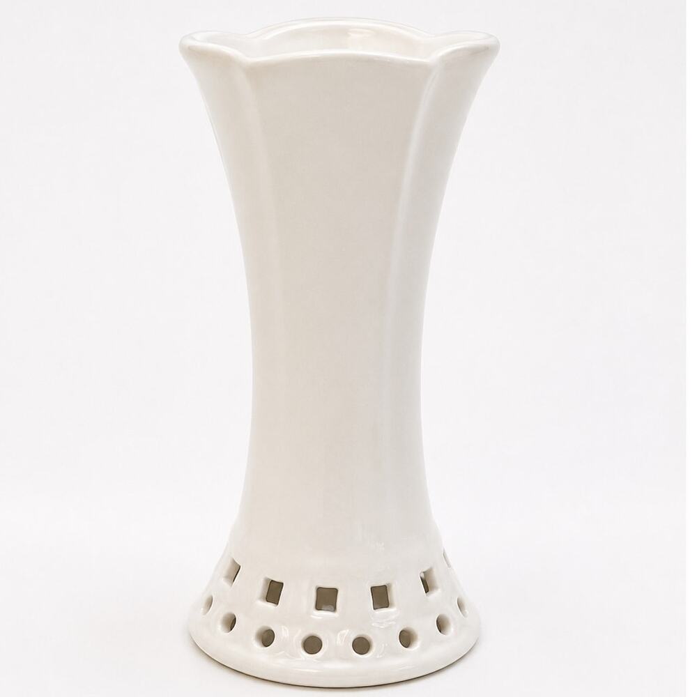 Tara Ireland White Ceramic Bud Vase Pierced Floral Cutout